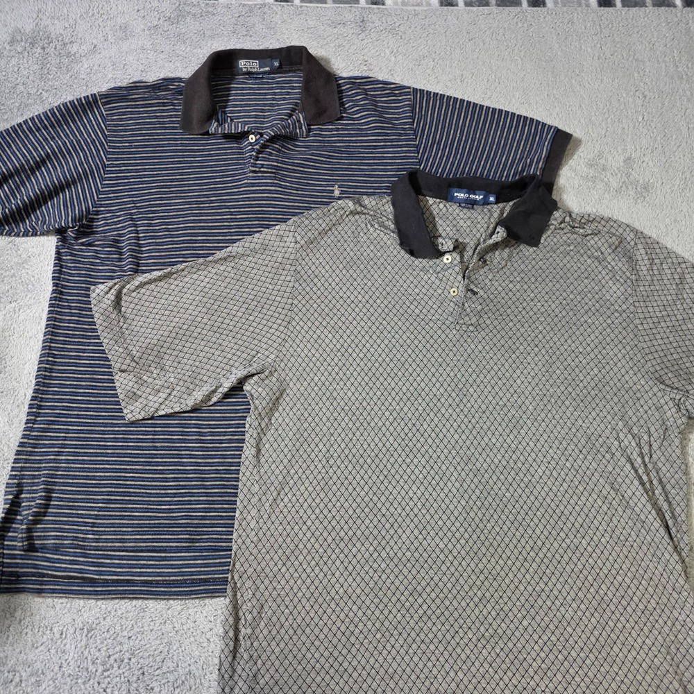 Ralph Lauren Mens XL Polo Shirts Bundle Blue Striped Grey Diamond 2pc - Picture 1 of 7